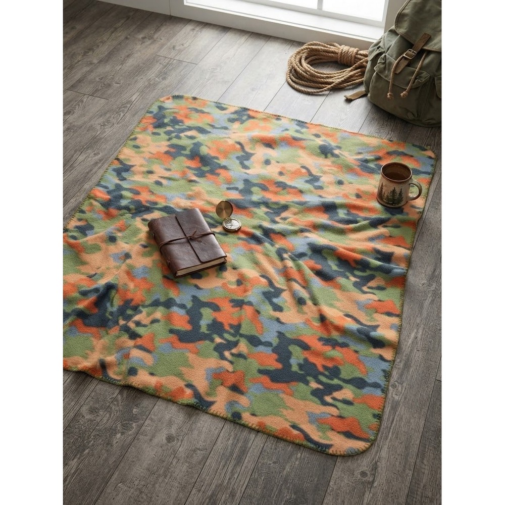Mainstays Fleece Throw Blanket Multi Color Camouflage Orange Green 49x60 Inch